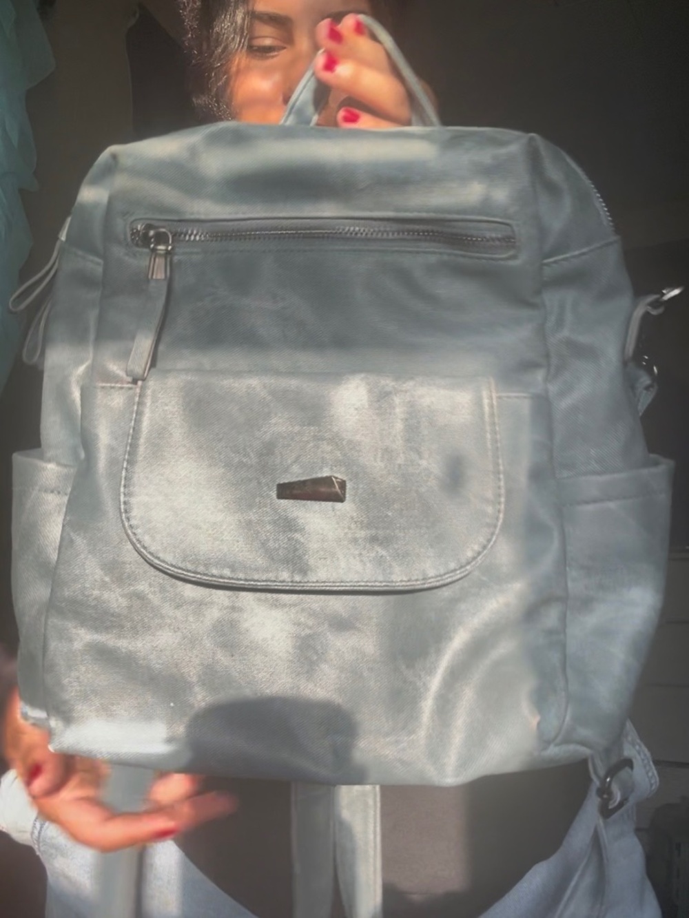 blue leather bag/purse/backpack